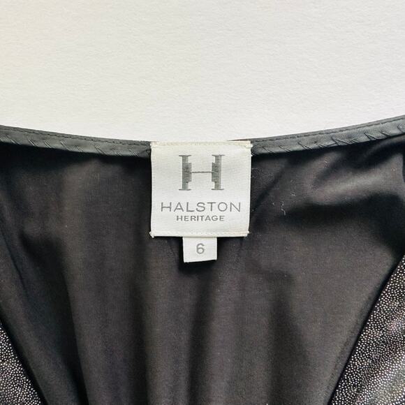 Halston Heritage Black Plunge Gown Metallic Wrap Belted Jersey Maxi Formal Prom - Picture 2 of 7